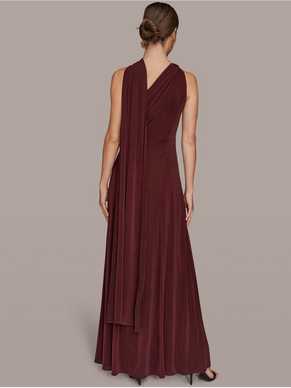 NWT Donna Karan Women’s One-Shoulder Sleeveless Gown. Size 6. Berry. Retail $285 - Picture 4 of 6